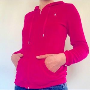 Ralph Lauren pink zip up hooded sweatshirt.